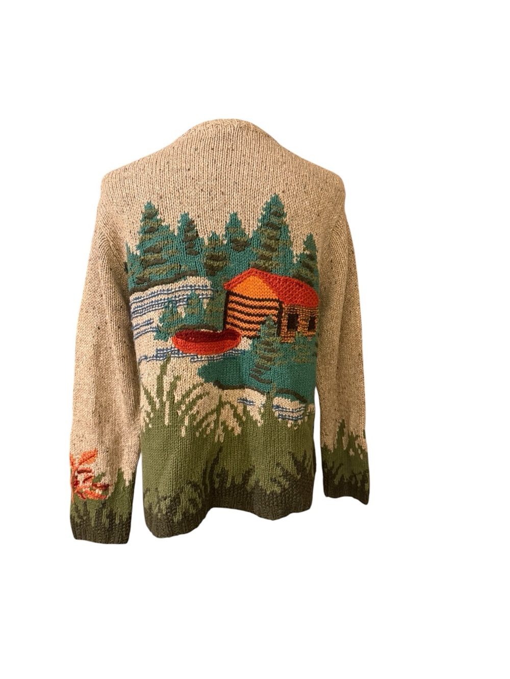 Northern Isles Cozy Scenic Embroidered Wool-Blend Cardigan Sweater - Dog/cabin - Picture 5 of 10